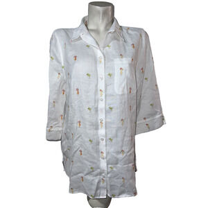 Chico's Top Size L (2) 12/14 White Linen Tropical Drinks Cocktails No Iron Shirt